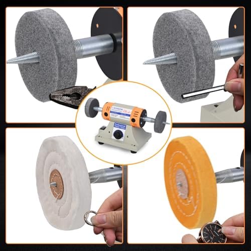 4" Jewelry Polisher- Adjustable Variable Speed Grinder Machine, Dental Buffer & Lathe- Includes 2 Cloth Wheels & 2 Abrasive Wheels, Safety Glasses & Compound