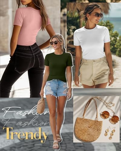 Ficerd 3 Pack Women's Ribbed Short Sleeve T-Shirts