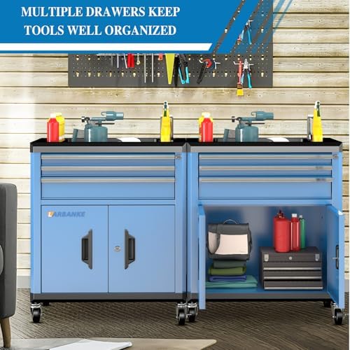 LARBANKE Rolling Tool Chest with Lock&Keys,360° Wheels and Drawer Liners,Tool Cabinet with 3 Drawers&2 Doors,Tool Cabinet Equipped with Connecting Rods for Stacking with 5&7-Drawer Chest