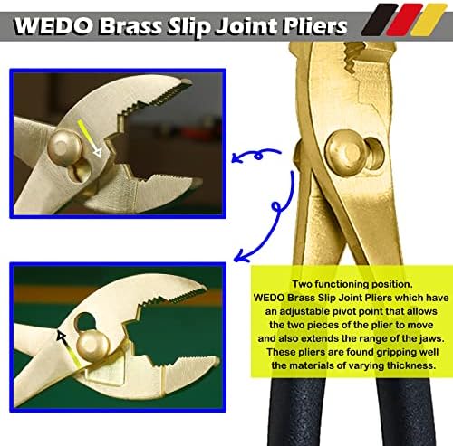 WEDO 4-Piece Brass Pliers Set,8" Snipe Nose Pliers,6" Slip Joint Pliers,7" Diagonal Cutting Pliers,10" Groove Joint Pliers, Non-Slip Handle