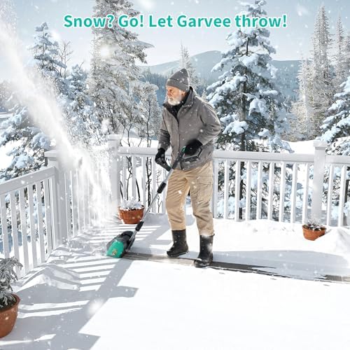 Garvee 12" Snow Blower Cordless - Snow Shovel for Driveway, 16.5 ft Snow Throwing Distance, 20V 1 * 4.0Ah Battery & Quick Charger, Adjustable Handle, for Walkways Deck Stair Snow Removal
