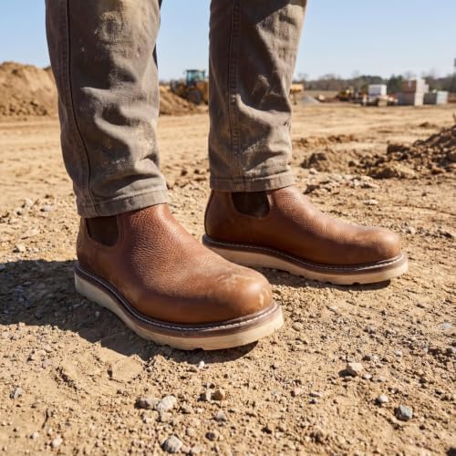SUREWAY Men's 6-Inch Slip-On Chelsea Work Boots, Soft Toe Leather Boots