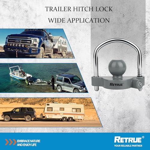 RETRUE Universal Trailer Coupler Lock, Adjustable Hitch Ball Lock, Grey