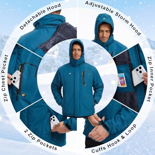 QPNGRP Mens Waterproof Ski Snowboard Jacket Winter Windproof Snow Coat