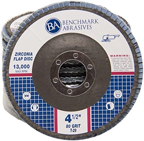 Benchmark Abrasives 4.5" x 7/8" Premium Zirconia T29 Angled Flap Discs 4 1/2 for Angle Grinder, Sanding Discs, Finishing, Rust, Stock Removal- Grinding Wheels 4 1/2 Inch (100 Pack) - 80 Grit