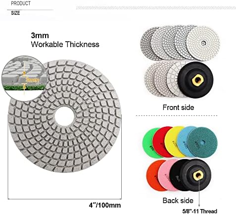 SHDIATOOL 4-Inch Diamond Wet Polishing Pads Set with Rubber Backer