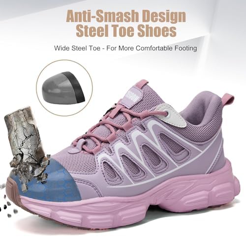 Hogent Steel Toe Shoes for Men Women - Non Slip & Lightweight Work Shoes