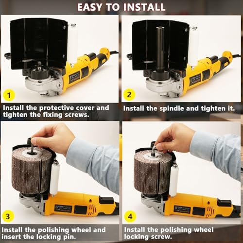 Burnishing Polishing Machine Adapter for Angle Grinder, US 5/8-11 Spindle Thread,Handheld Electric Stainless Steel Polisher for Metal, Stainless Steel, Wood (3Pcs Flap Wheels).