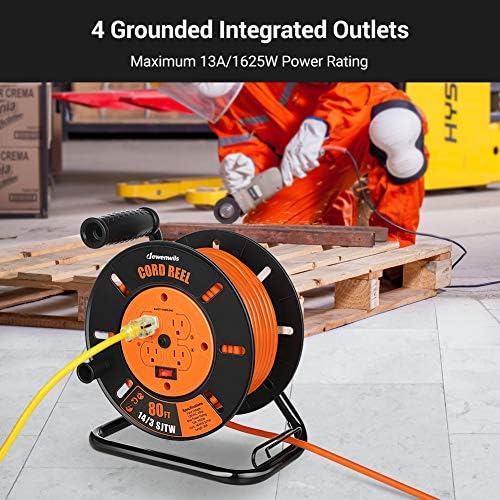 DEWENWILS Retractable Extension Cord Reel, Open Cord Reel with 80FT Cord