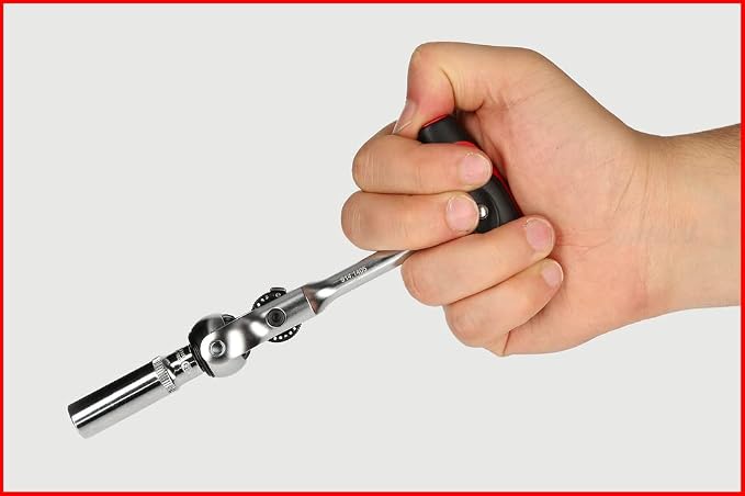 KS TOOLS - 914.1405-E - 1/4" modifix Ratchet with Swivel Head and T-Handle - 72 Teeth - Satin Chrome Finish - Chrome Vanadium