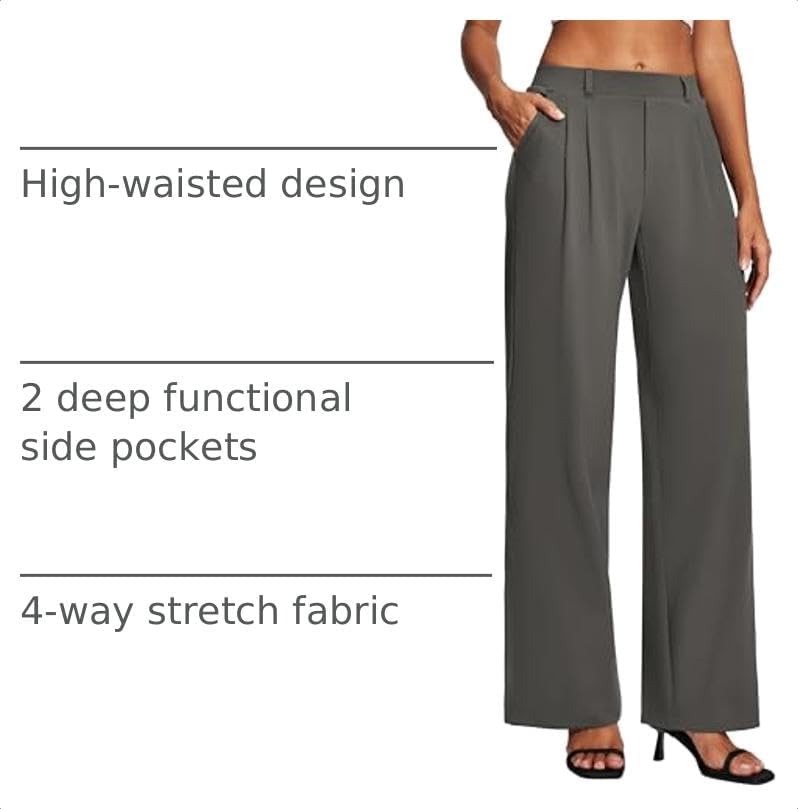 Heathyoga Womens Dress Pants Pull On Stretchy Work Pants Wide Leg Trousers