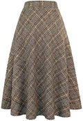IDEALSANXUN Womens Plaid Wool Skirts Elastic Waist A-Line Pleated Tartan Long Skirts