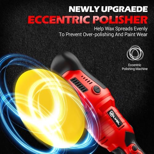 SILVEL Cordless Car Buffer Polisher, 2 X 2000mAh 24V Batteries, 2800 - 5800 RPM Car Polishing Kit with 5 Inch Car buffer Waxer Kit, Car Polishing Machine,6 Variable Speed for Car Detailing