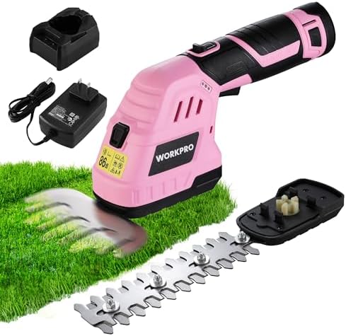 WORKPRO 12V Cordless Grass Shear & Shrubbery Trimmer, Pink Ribbon