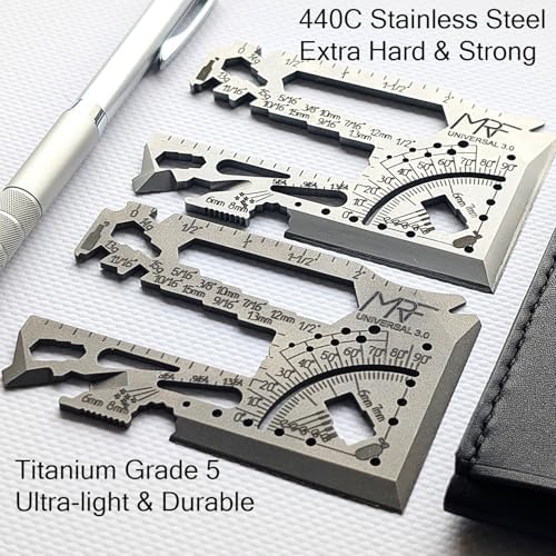 Universal 3.0-60+ Tools Credit Card Multitool with Knife - Titanium Wallet Multi Tool with Ruler, Can & Bottle Opener for EDC, Outdoors & Repairs