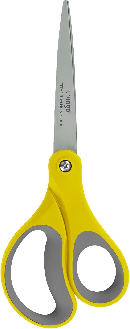 LIVINGO 8" 2 Pack Scissors, Titanium Coated Sharp Stainless Steel Non-stick Scissors All Purpose, Comfort Grip Handles Shears for Office Home Supplies Crafting DIY Cutting Tape Adhesive General Use