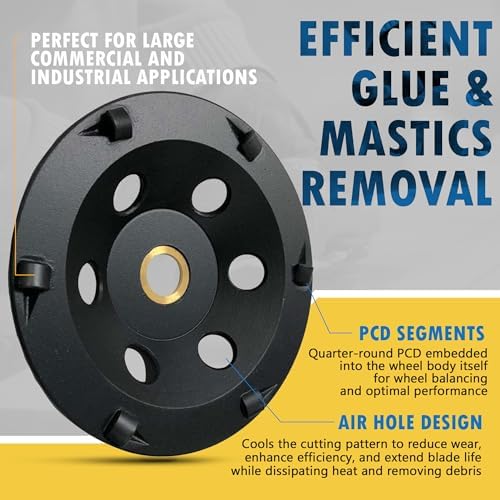 5" PCD Grinding Wheel for Epoxy, Glue, Mastic Removal, 6 PCD Segments