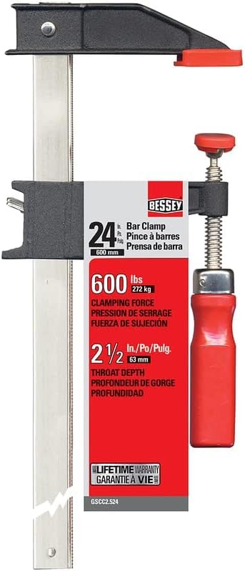 Bessey Clutch Style Bar Clamps - 24 In 600 lb - GSCC2.524- Woodworking Clamps with Ergonomic Handle, Non-Marring Pads, Durable Cast-Iron Jaws & Serrated Rail for Carpentry & Cabinetry