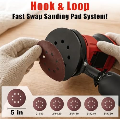 Brushless Cordless Random Orbital Sander for Milwaukee M18(NO Battery),5″Palm Sanding Machine Tool with 3-Speed,Dust Collector&10PCS Sandpapers for Woodworking,Auto Repair,Drywall,Polishing