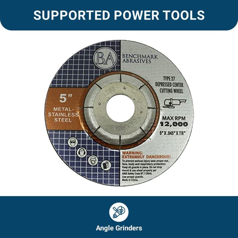 Benchmark Abrasives 5 Inch Cut Off Wheels for Metal, Steel, Fiberglass - Thin Type 27 Depressed Center Angle Grinder Cutting Disc with 7/8" Arbor Hole, Grinder Cutting Wheel - 50 Pack