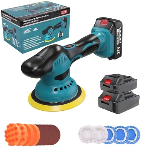 Cordless Car Buffer Polisher kit, Car buffer Waxer Kit with 8 Variable Speed, 5 Types Grinding Discs & 2x2000mAh 21V Batteries for Waxing, Polishing & Scratch Removal