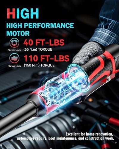 SOARFLY 3/8" Cordless Ratchet Wrench Set, Extended Electric Ratchet Wrench, 40 Ft-lbs (55 N.m), 450 RPM, 16.8V Wrench Ratchet Set with 2*2000mAh Lithium Batteries, Variable Speed, 7 Sockets, LED Light