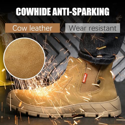 GLANOUDUN Steel Toe Shoes for Men Welding Work - Slip-On, Mid-Top Coverage