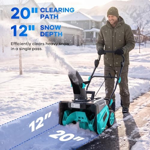Garvee 40V 20" Cordless Snow Blower, Electric Snow Thrower Machine,Blue