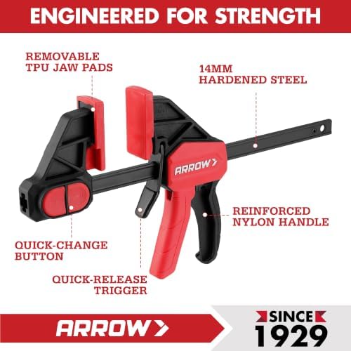 ARROW 2-Piece 6" Medium Duty Bar Clamps for Woodworking with 150LBS Force