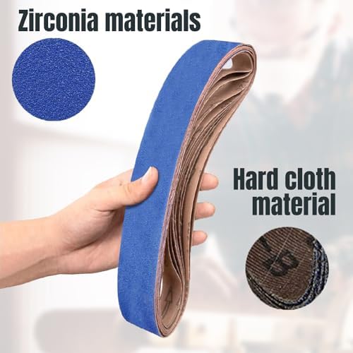 POWERTEC 2x42 Zirconia Sanding Belts, 6PK, 60 Grit 2 x 42 Sanding Belts for 2x42 Belt Sander, Grinder, Belt and Disc Sander, Knife Making, Woodworking, Metal Working (424206Z-6)