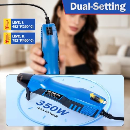 350W Mini Heat Gun Kit with 460pcs Waterproof Solder Seal Wire Connectors & 3:1 Heat Shrink Tubing, Dual-Temp 482°F/752°F (250°C & 400°C) Fast Heating for Automotive, Marine, Wiring Repair 10-26 AWG