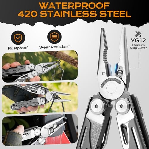BIBURY 22-in-1 Titanium Plated Multitool Pliers with Scissors,Self-locking