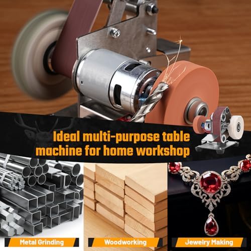 Mini Electric Belt-Sander Knife-Sharpener Sanding Machine - Small Bench Grinder Kit 7 Speed Adjustable Power Polisher DIY Polishing Grinding Tool For Metal Wood DIY Craft Jewelry