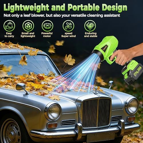 Electric Blower Cordless with 2 X 4.0Ah Batteries Powerwed 800000 RPM, Stepless Speed Control, 200 MPH, Powerful Blower with 2 Nozzle, Lightweight Blower for Daily Cleaning of Yards, Garages, Lawns