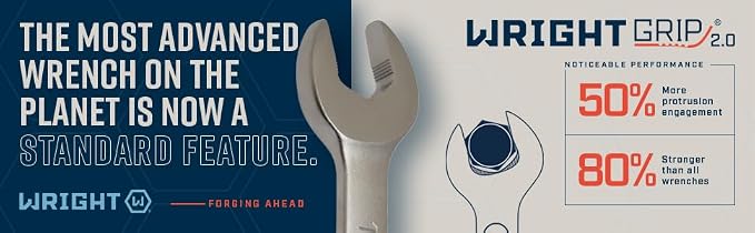 Wright Tool 750 Combination Wrench Set 12 Point Metric Satin Finish 11 Piece 7MM-19MM Forged Steel USA Made Anti-Slip Wright Grip 2.0