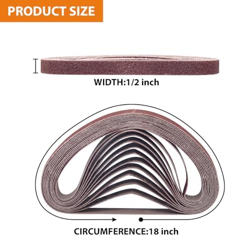 TAOKYID 36 Pack 1/2 x 18 Inch Sanding Belts for Air Belt Sander, Aluminum Oxide File Abrasive Belts 1/2-Inch x 18-Inch, 12 Each of 40/60/80 Assorted Grits 1/2x18 Sanding Belt Sandpaper