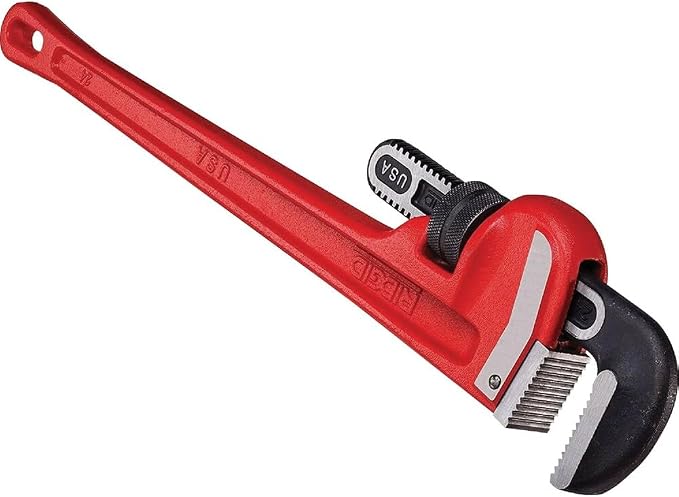 RIDGID 31030 Heavy-Duty Straight Pipe Wrench, 24" Sturdy Plumbing Wrench with Self Cleaning Threads and Hook Jaws, Red, Small