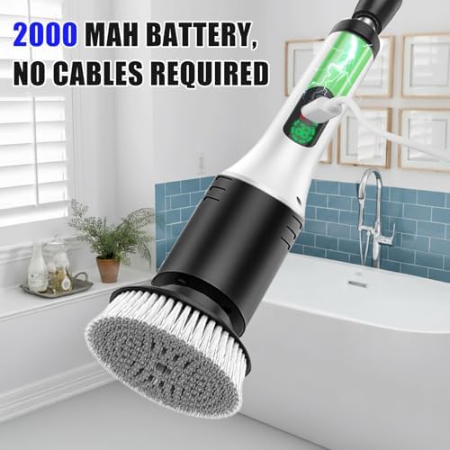 Electric Cleaning Brush, 9 in 1 Electric Brush with Interchangeable Drill Brush Heads, 2000mAh, Electric Clean Brush with Adjustable Handle, for Bathroom, Kitchen, Floor, Cordless