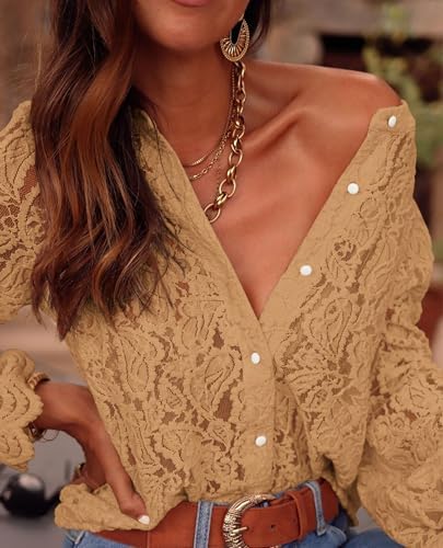 PRETTYGARDEN Women's Fall Trendy Long Sleeve Lace Tops