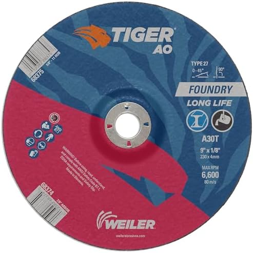 Weiler 68374 9" x 1/8" Tiger AO Type 27 Cut and Grind Combo Wheel A30T 7/8 A.H (Pack of 25)
