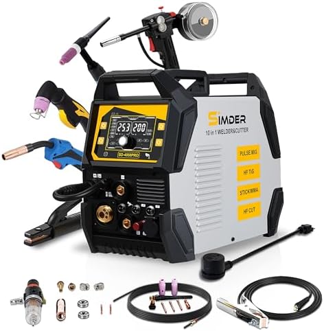 SSimder 200A 10-in-1 Plasma Cutter Welder Combo with Spool Gun, Pulse MIG for Aluminum, Synergic Flux Core MIG, HF TIG, Stick, 110V/220V Dual Voltage Multiprocess Welding Machine