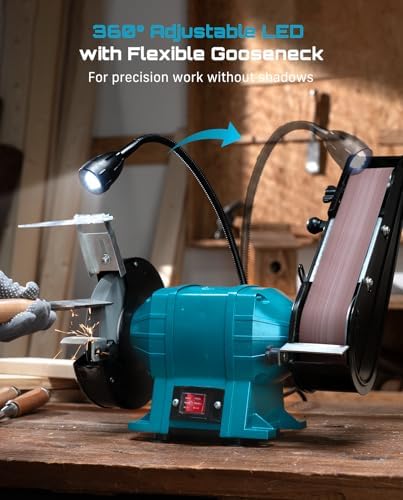 SEESII bench Grinder and Belt Sander Combo: 2"x27" Belt + 6" Disc, 2.5A Motor, 2-In-1 Benchtop Sander for Woodworking, Metal Grinding, with Quick-Release System and Sturdy Base