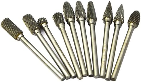 10Pcs/set 1/4 Dia 3mm Shank Solid Carbide Burrs Burs Double Heavy DutyTungsten Grinding Cutting Heads Chamfering Abrasion Industrial Deburring Rotary Tools for Hard Steel Metal Metalworking