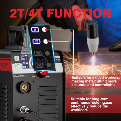 Plasma Cutter 55A, 110V/220V Plasma Cutter Machine with Large LED Display, Contact Arc Start, IGBT Inverter, 1/2” Clean Cut, 2T/4T, Portable Plasma Cutting Equipment for DIY & Workshop