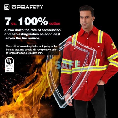 FR Shirts for Men 7oz High Visibility Fire Resistant Shirts CAT2 Welding Shirt 100% Cotton Hi Vis Flame Resistant Shirt Red(6X-Large)