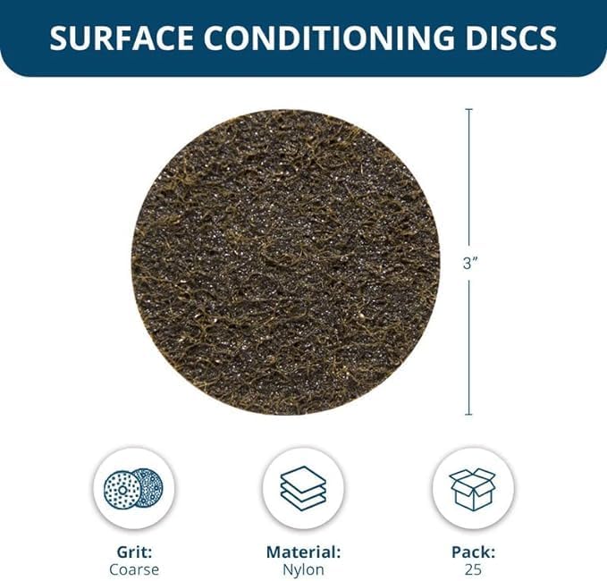 Benchmark Abrasives 3 Inch Sanding Discs Quick Change Nylon Surface Conditioning Discs, Drill & Die Grinder Sanding Disc Rust Remover for Metal Paint Stripper & Removal, Polishing - (25 Pack)(Coarse)