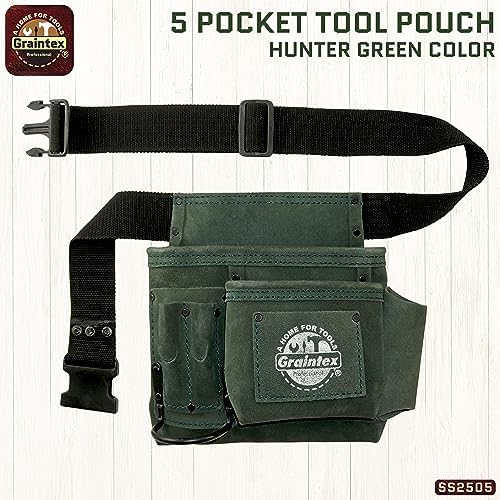 Graintex 5 Pocket Suede Leather Tool Belt/Bag, Multipurpose Leather Tool Belt for Women and Men, Ideal for Construction, Electrician, Handymen, Carpenter, Gardening Pouch & DIY Projects