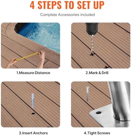VEVOR Pool Handrail, 2 PCS 48x36in Railing, Stainless Steel with Base Plate for Indoor/Outdoor Pools, Safety Railing for Decks, Rust-Proof Grab Bar w/Grip Cover & Accessories for Spas