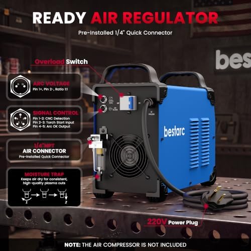 Bestarc Plasma Cutter, [Blow Back Pilot Arc][Large LED][Air Sensor] 80Amp
