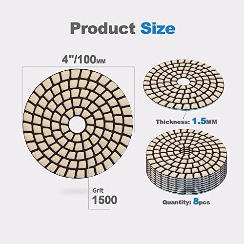 Dry Diamond Polishing Pads - 8pcs 4 inch #1500 Sanding Pads Kit for Granite Marble Ceramic Used on Angle Grinder or Polisher